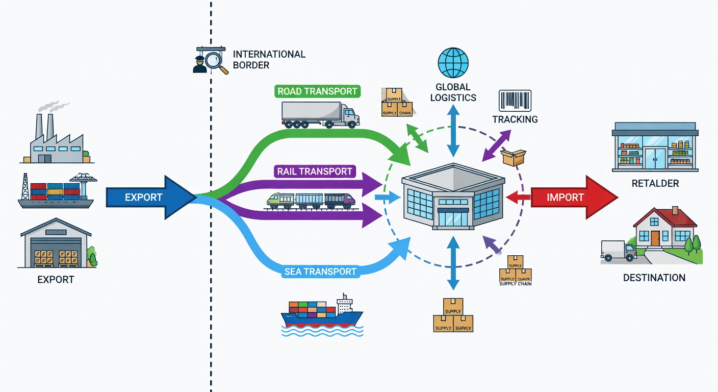 Cadena de suministro transfronteriza con contenedores y logística internacional desde España