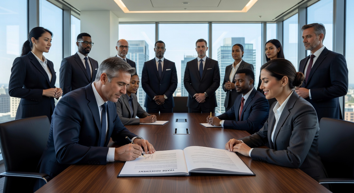 Firma de acuerdo comercial internacional entre empresas para acceso al mercado europeo a través de España